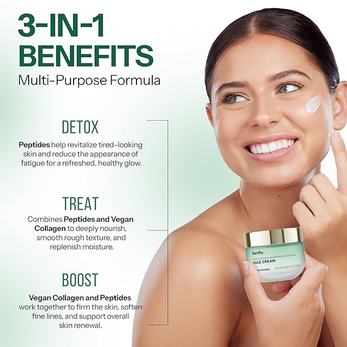 Face Moisturizer with Peptides & Collagen - 3-in-1: Detox, Treat, Boost - Moisturizing + Barrier Protecting - Dermatologist Tested, Clean Beauty, Anti-Aging Korean Skin care - 1.7oz
