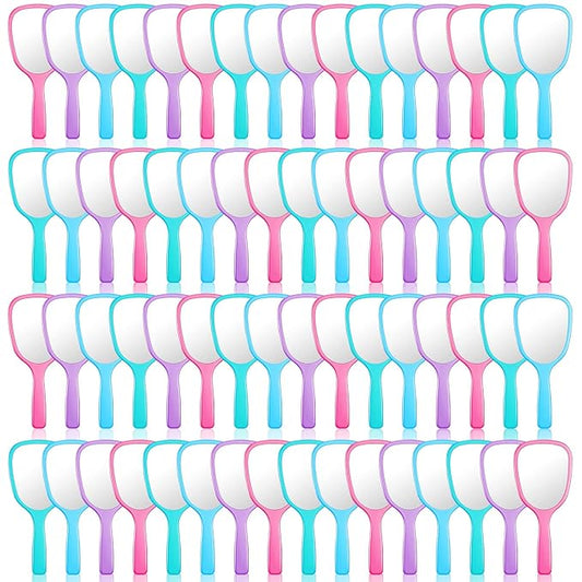 60 Pcs 7.09 x 3.14 Inch Hand Handheld Mirror with Handle Plastic Compact Travel Makeup Cosmetic Mirror Small Personal Portable Hand Held Mirror for Home Vanity Camping (Green, Pink, Blue, Purple)