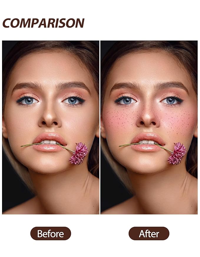 Freckle Pen and Liquid Blush Makeup Set, Freckle Stamp, Freckle Blush Liquid Pencil with Powder Puff, Freckles Tattoo, Waterproof Quick Dry Long Lasting, Natural Sun-kiss Face Makeup #01