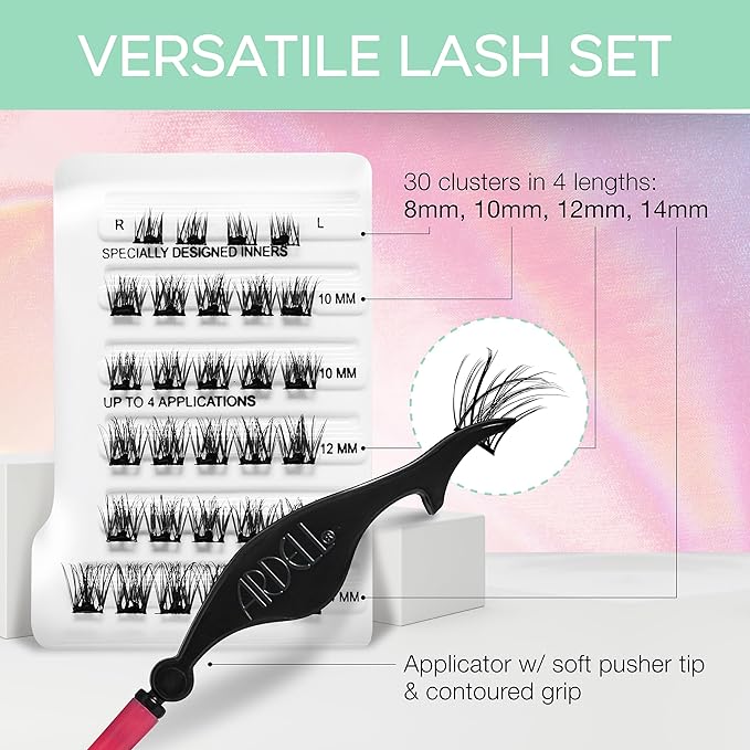 Ardell Press On Pre-Glued Eyelash Extension with Applicator - Fauxmink Volume, Customizable DIY Lash Clusters, Beginner Friendly Individual Lashes, 30 Count