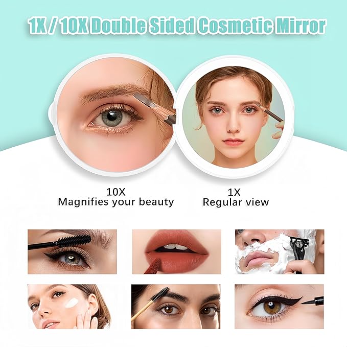 Mini Mirror with Lights,1X/10X Magnification LED Compact Mirror with Nternal BIattery,Mint Green Travel Mirror for Purse, Pocket,Travel and Present