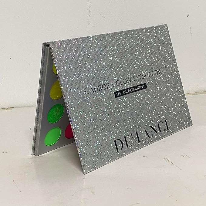 Afflano Neon Makeup Palette - Glow in the Dark Eyeshadow, Highly Pigmented, UV Blacklight Eye Shadow Palette with Red, Orange, Pink Pressed Glitter Eyeshadows