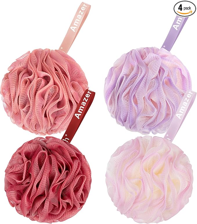 AmazerBath Loofah Sponge 75g/Piece, Exfoliating Bath Sponge Body Scrubber - Loofa Set of 4 - SunsetBerry Colors, Large