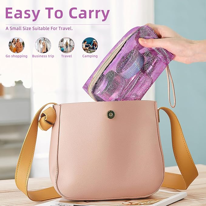 Clear Colorful Makeup Bag, Thick PVC Small Clear Toiletry Bag for Travel, Waterproof Cosmetic Bag with Durable Zipper & Detachable Strap, Cute Transparent Pouch Organizer for Women, 7.1×4×3 In Purple