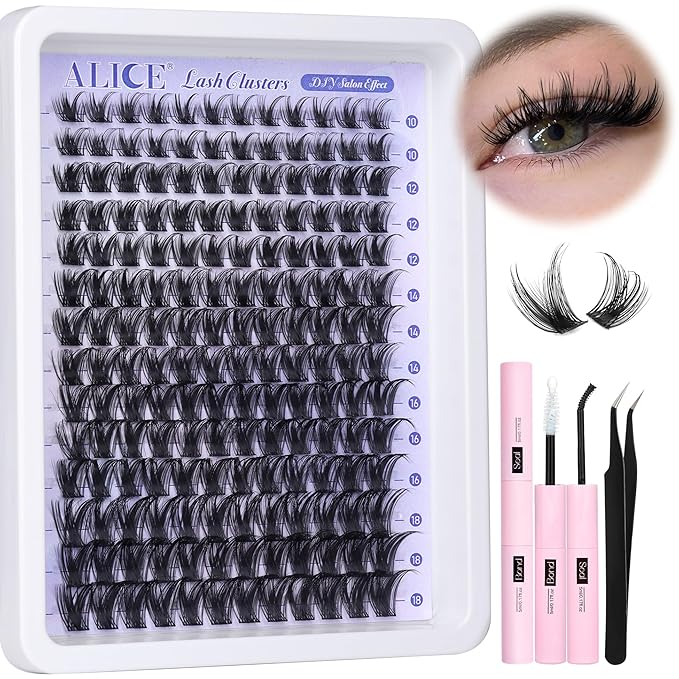 ALICE Lash Clsusters Kit Wispy Cluster Eyelash Extension Kit 168pcs 10-18mm Natural Lash Extension Kit Thin Band Individual Lashes Kit with Lash Glue Bond and Seal DIY at Home