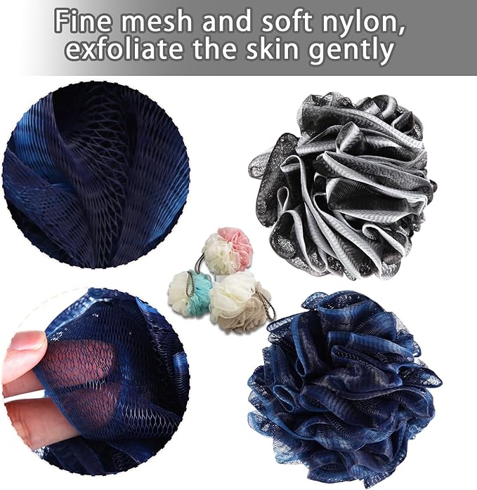 Loofah Sponge, Qewro Loofa Exfoliating Back Bath Sponge Shower Scrubber for Body, Luffa for Men Kids Women, Shower Puff Bath Pouf for use in Shower, Lufa or Loufas Flowers (5pack Blue and White)
