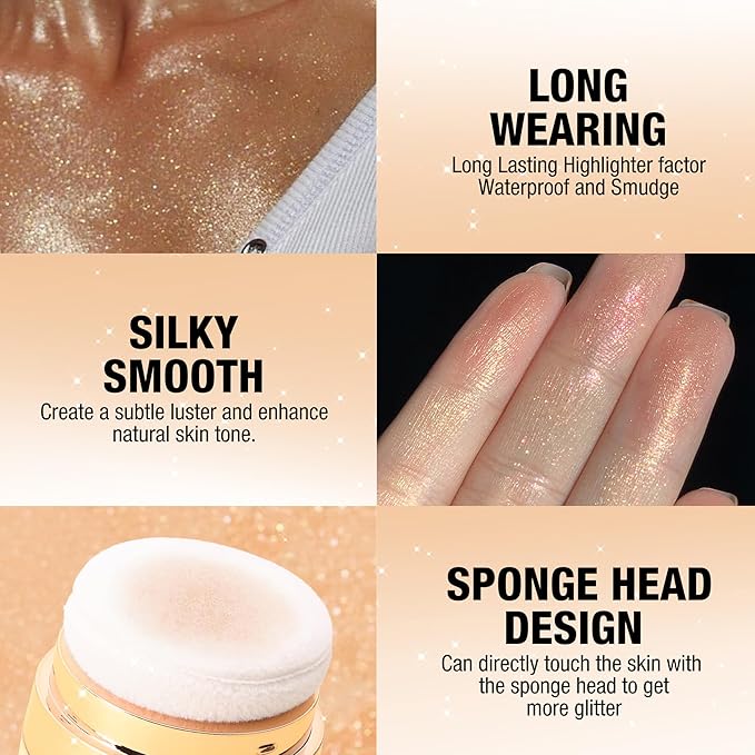 AKARY Shimmer Powder Highlighter, Golden Face Body Glow Pearl Illuminator, Intensely Pigmented for High Impact Dewy Finish (02#Golden)