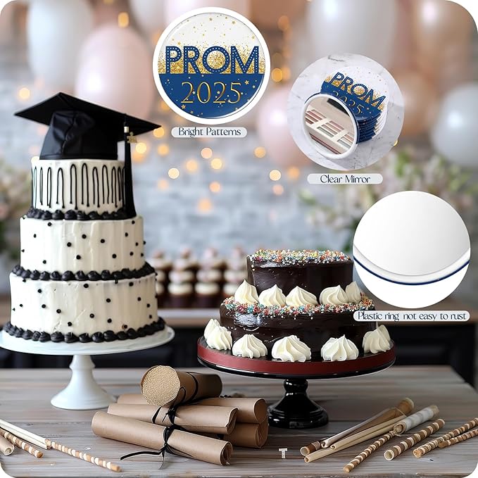 36 Sets Prom 2025 Graduation Party Favor Prom Compact Mirror for Her Him Inspirational 2025 Graduation Cards for Senior Night College Party Gifts(Blue Gold)