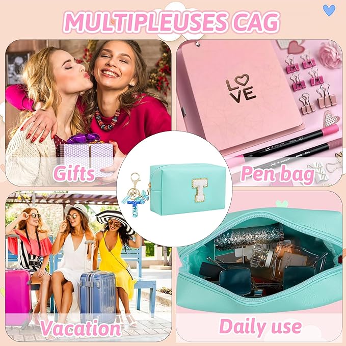 Birthday Gifts for Women Her,Travel Cute Makeup Bag,Large Capacity Cosmetic Bags for Women Makeup Pouch PU Leather Waterproof Cosmetic Bag (T, Blue)