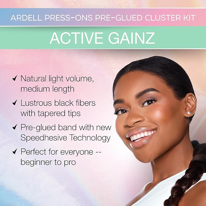 Ardell Active Press on DIY Lash Clusters, False Eyelashes, Cluster Lashes, Pre-Glued Underlash, Eyelash Extensions, Gainz, 1-pack