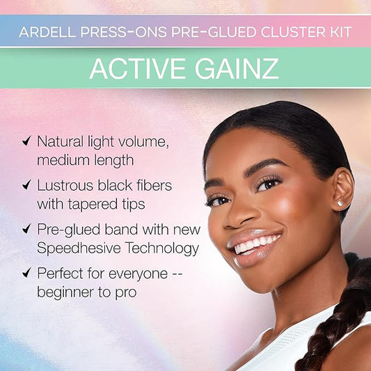 Ardell Active Press on DIY Lash Clusters, False Eyelashes, Cluster Lashes, Pre-Glued Underlash, Eyelash Extensions, Gainz, 1-pack