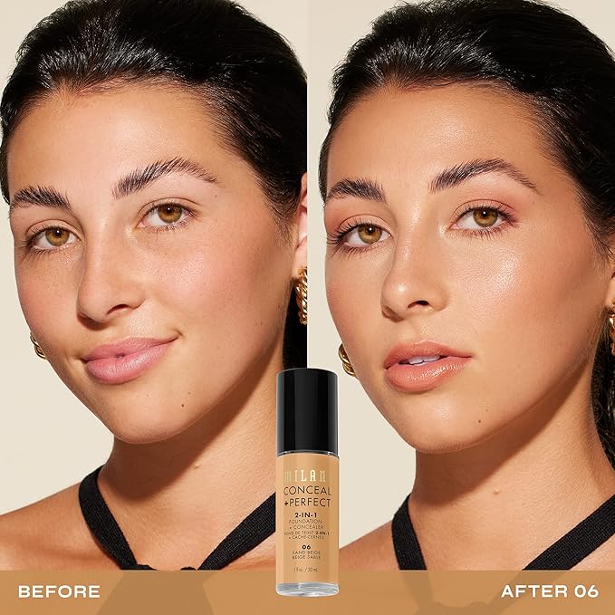 Milani Conceal + Perfect 2-in-1 Foundation + Concealer - Sand Beige (1 Fl. Oz.) Cruelty-Free Liquid Foundation - Cover Under-Eye Circles, Blemishes & Skin Discoloration for a Flawless Complexion
