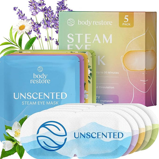 Body Restore Self Heated Steam Eye Mask 5 Pack - Fathers Day Unique Gifts for Dad, Relaxation Gifts for Her and Him, Best Friend, Stye Eye Treatment, Travel Essentials - Variety
