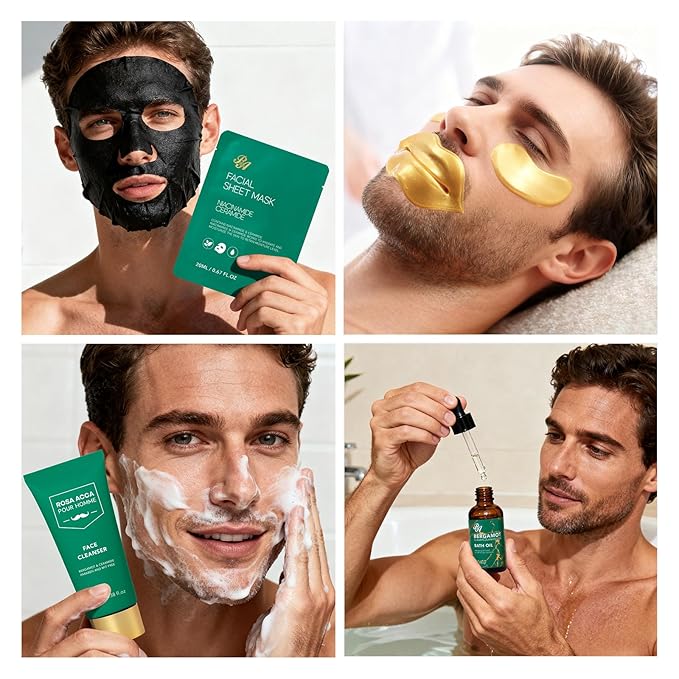 Christmas Gifts for Men, 30 Pcs Men Bergamot Facial Skin Care Set, Beard Grooming Kit, Spa and Bath, Self-Care Gift, Face Cleanser, Beard Oil, Serum, Parfume, Birthday, Valentines, Husband, Dad