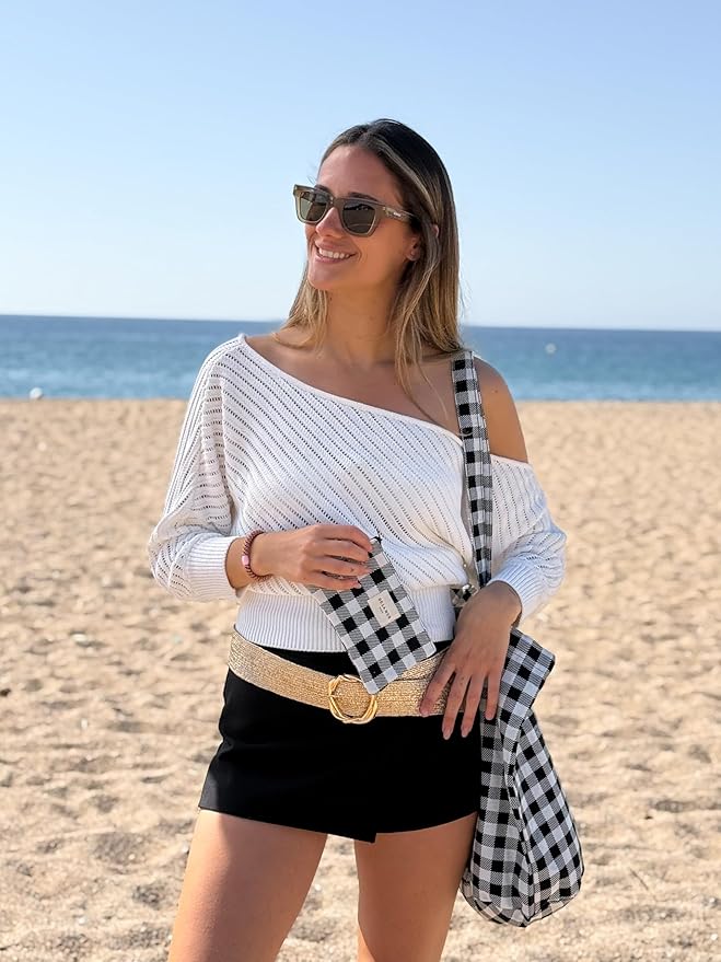 Medium Black & White Checkered Travel Size Toiletries Cosmetic Bag – Travel Makeup Organizer, Toiletry Bag, & Coin Purse for Women, Perfect Gifts for Travel, Made in Barcelona, Spain