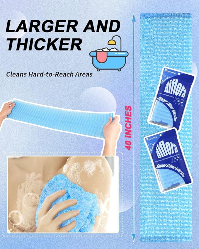3 Pack Back Exfoliator for Shower and Dead Skin Removal, Exfoliating Body Scrubber for Smooth Skin Japan Washcloth for Shower & Bath, Versatile Body Scrub Towel