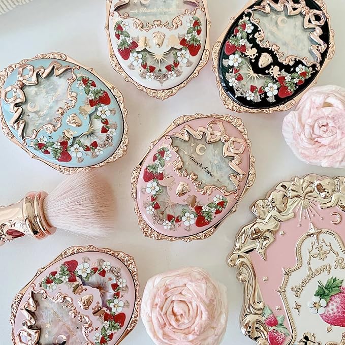 Flower Knows Strawberry Rococo Embossed Blush;Peach Matte Finish;Buildable & Blendable Powder Blush for cheeks,Natural Flush for All Skin Tones(01 Angel Chanson,5g)