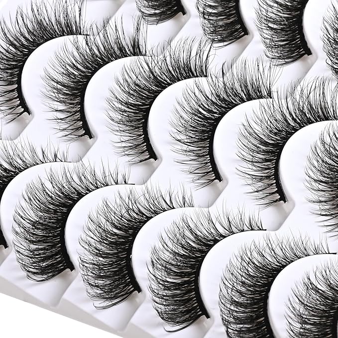 Lashes False Eyelashes Cat Eye Lashes Wispy 14 Pairs Fake Eyelash Natural Lash Strips Fluffy Fox Eye Lashes Pack Short Mink Strip Lashes Natural Look Wispies Cateye Lashes for Women