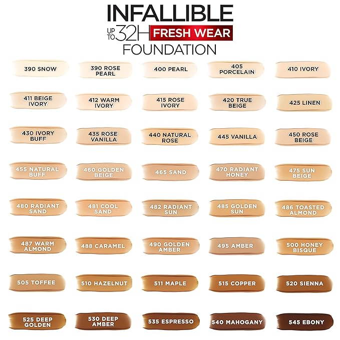 L'Oreal Paris Makeup Infallible Up to 32 Hour Fresh Wear Lightweight Foundation, 485 Golden Sun, 1 Fl Oz, Packaging May Vary