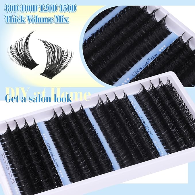 Lash Clusters Long 14-20mm Eyelash Clusters 80D+100D+120D+150D Volume Cluster Eyelash Extensions Thick 284pcs Individual Lashes Strip Mink Eyelashes DIY Wispy Lash Extension by CORUSCATE