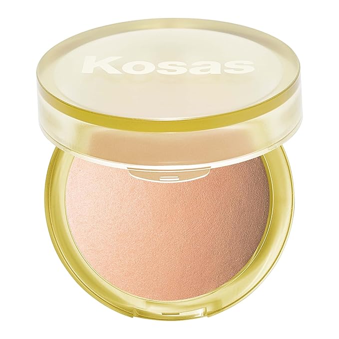 Kosas Sun Show Glowy Warmth Baked Bronzer - Contouring Powder for Cheekbones, Nose & Jawline - Enriched with Concentrated Fatty Acids - Talc-Free, Vegan & Hypoallergenic - Waves