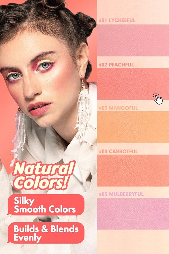 PEACH C Cheerful Blusher | Creamy Powder Blush for Cheeks | Korean Makeup | Fine Pigmented | Compact Make Up 0.14 Oz. (02 Peachful)