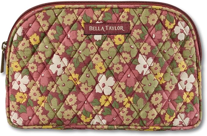 Bella Taylor Large Makeup Pouch for Women | Quilted Cotton Cosmetic Bag for Travel and Organization | Autumn Garden