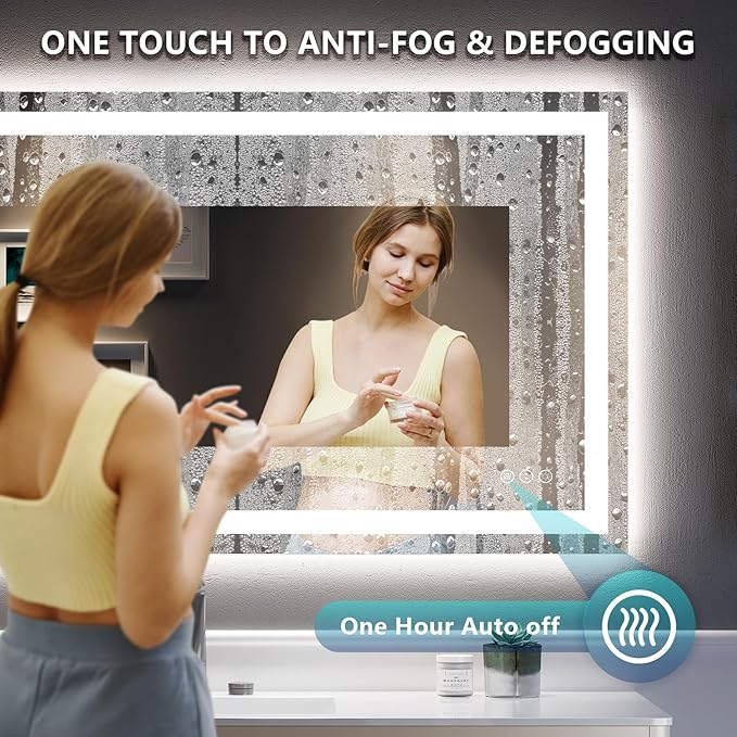 40x32 Inch LED Bathroom Mirror with Lights Front and Backlit Lighted Vanity Mirror for Bathroom Wall with 3 Colors Dimmable Anti-Fog Memory Shatter-Proof IP54 Waterproof Horizontal/Vertical