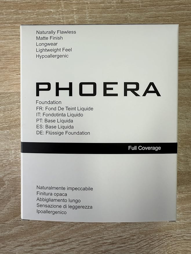 PHOERA Foundation & Concealer - Full Coverage, 24 Hour Fresh Wear with Matte Finish, Includes Primer & Powder (111 Chestnut)