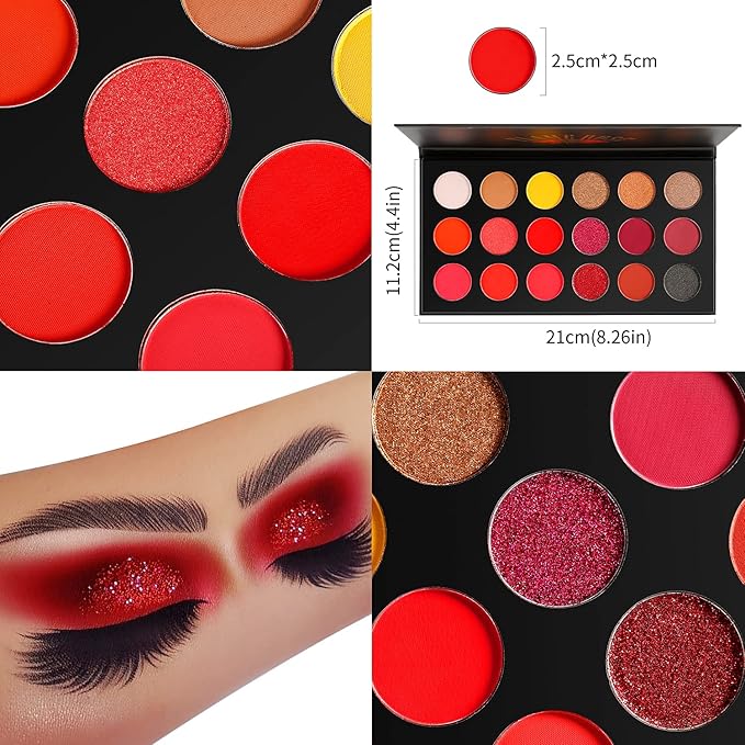Afflano Red Eyeshadow Palette Highly Pigmented, Long Lasting True Red Eye Shadow Christmas Clown SFX Halloween Makeup Pallet, Brown Black Yellow Sunset Warm Fall Eye Shades, Cruelty Free