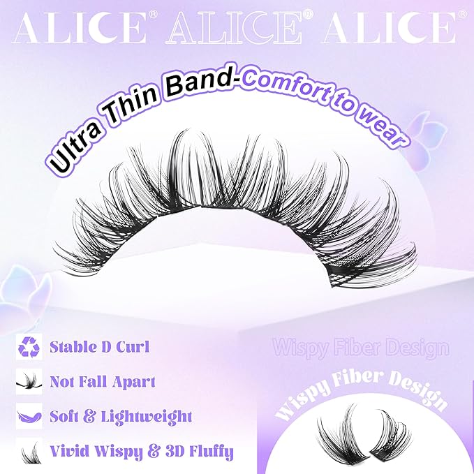 ALICE Lash Clsusters Kit Wispy Cluster Eyelash Extension Kit 168pcs 10-18mm Natural Lash Extension Kit Thin Band Individual Lashes Kit with Lash Glue Bond and Seal DIY at Home