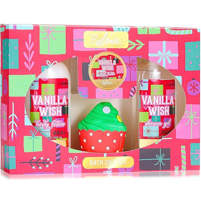 Bath Sets for Women Gift Christmas Bath Set Vanilla Scent Spa Gifts for Women with Body Butter Shower Gel Bath Gifts for Women Christmas Gifts for Women