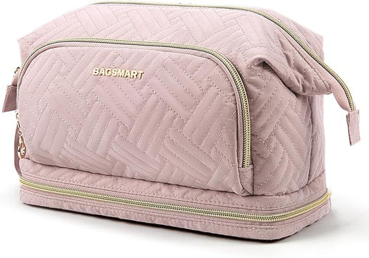 BAGSMART Travel Makeup Bag, Cosmetic Bag Make Up Organizer Case,Large Wide-open Pouch for Women Purse for Toiletries Accessories Brushes