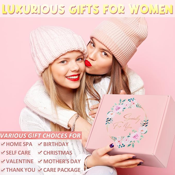 Birthday Gifts for Women Friendship, Rose Relaxing Spa Gifts Basket for Women Self Care Gifts, Thank You Gifts Bath Set Christmas Gifts for Mom Her Best Friend Wife Sister Coworker Nurse Teacher