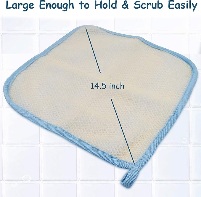 (6 Pack) Dual-Sided Exfoliating Skin Towel Natural Terry Body Cloth Scrubber Premium Sturdy Loofah Towel Soft and Buffing Wash Cloth White for Either Oil or Dry Skin