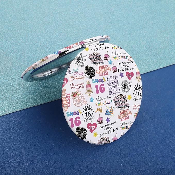 MAOFAED 16th Birthday Gift Sweet 16 Birthday Gift Sweet Sixteen and Sassy Makeup Mirror Fabulous 16 Gift (16birthday Mirror)