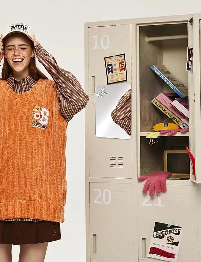 Magnetic Locker Mirror 4"x6" Small Real Glass Frameless Mirror with Magnetic Backing for School Locker, Bow School Locker Makeup Mirror for Girls Bathroom Refrigerator Dorm Gym Office Cabinet Home