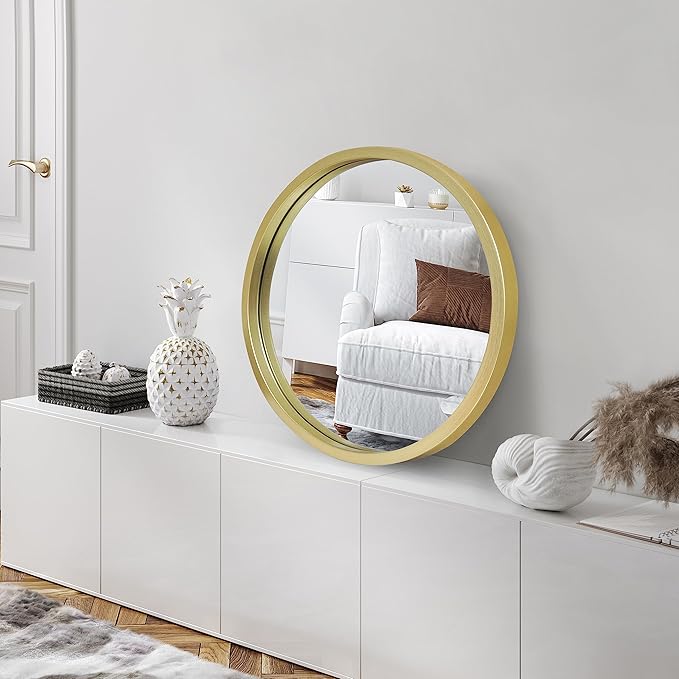 Americanflat 20" Round Mirror - Hanging Mirrors with Durable Frame - Modern Mirror for Bathroom, Bedroom, Living Room - Mirrors for Wall Display and Home Decor - Gold