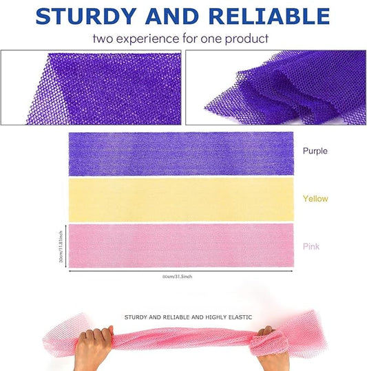 UJFQBH 3 Pieces African Bath Sponge African Net Long Net Bath Sponge Exfoliating Shower Body Scrubber Back Scrubber Skin Smoother,Great for Daily Use (Pink,Yellow,Purple,Black,Blue,Brown)