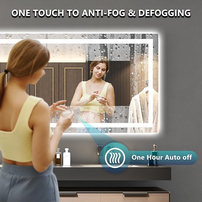 72x36 Inch LED Bathroom Mirror with Lights Front and Backlit Lighted Vanity Mirror for Bathroom Wall with 3 Colors Dimmable Anti-Fog Memory Shatter-Proof IP54 Waterproof Horizontal/Vertical