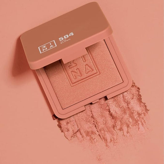 3INA The Blush 504 - Natural, Light Mineral Powder Blush For Sensitive Skin - Blendable, Buildable Rouge - Pigmented, Dewy Glow - Vegan, Cruelty Free, Eco Friendly Makeup - Brown Gold Color - 0.26 Oz