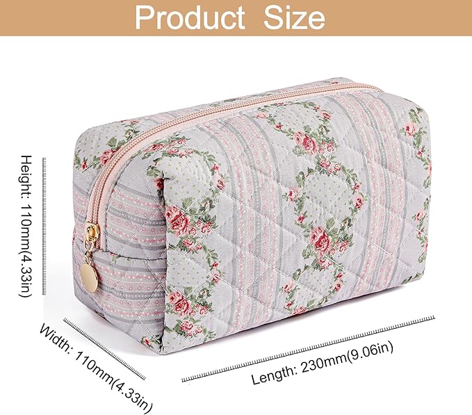 Makeup Bag Travel Cosmetic Bag for Women Girls, Zipper Make Up Pouch, Floral Flowers Toiletry Organizer Makeup, Portable Storage Bag, Cosmetic Travel Cloth Bag (Blue)
