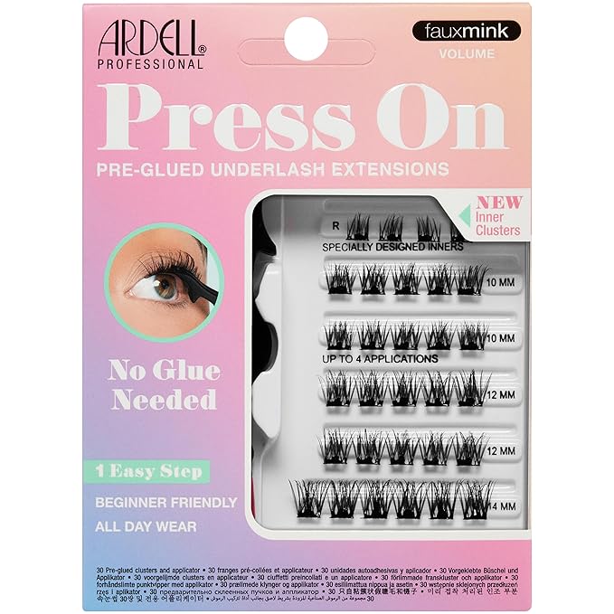 Ardell Press On Pre-Glued Eyelash Extension with Applicator - Fauxmink Volume, Customizable DIY Lash Clusters, Beginner Friendly Individual Lashes, 30 Count