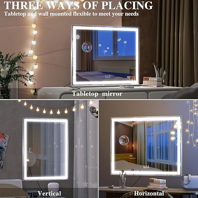 BEAUTME Vanity Mirror with Lights, Hollywood Lighted Makeup Mirror for Dressing Room & Bedroom, Slim Aluminium Frame Design(Silver,28.3" x 22.2")