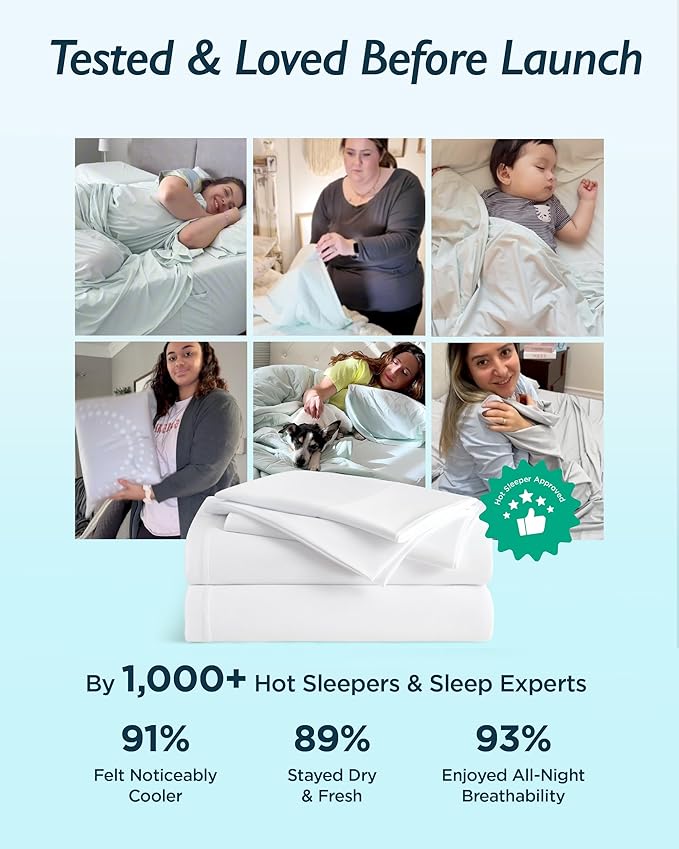 Breescape Cooling Sheet Set Twin XL Size - BlendTek™ Dry & Cool Technology for Hot Sleepers and Night Sweats, Q-Max>0.46 Tech, Deep Pocket Up to 18", 360° Elastic Band, Snow White