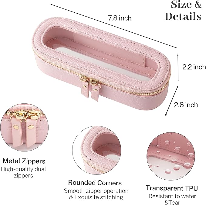 Aveniee Slim Clear Makeup Brush Bag, Small Cosmetic Brush Holder, Mini Toiletry Bag Travel Case for Women, Thin Make up Bags with Dual Zipper, Cute Travel Essentials Bag Organize - Pink