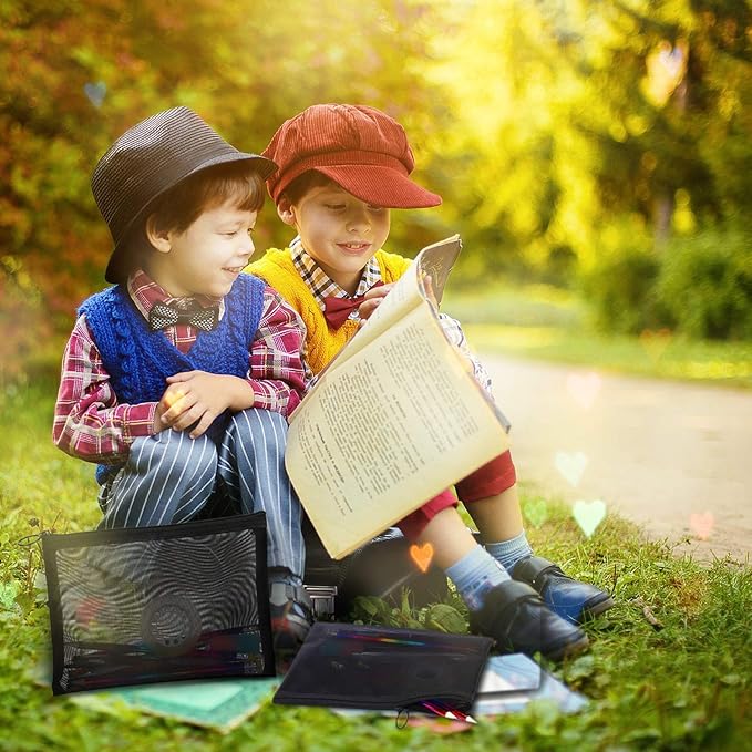 6 Pieces Mesh Makeup Bags Mesh Cosmetic Bag Portable Travel Organizing Zipper Pouch Toiletries Makeup Pouches for Home Office Travel Accessories (Black)