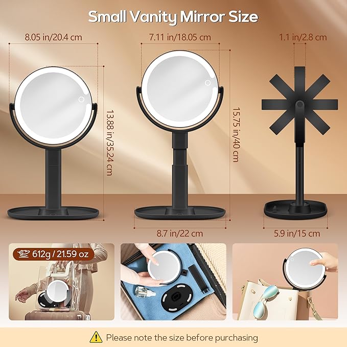 B Beauty Planet Makeup Mirror with Lights, Lighted Magnifying Mirror 20X with 3 Lighting and Adjustable Brightness, 2-Sided Height Adjustable Vanity Mirror for Bathroom, Gifts for Women Black