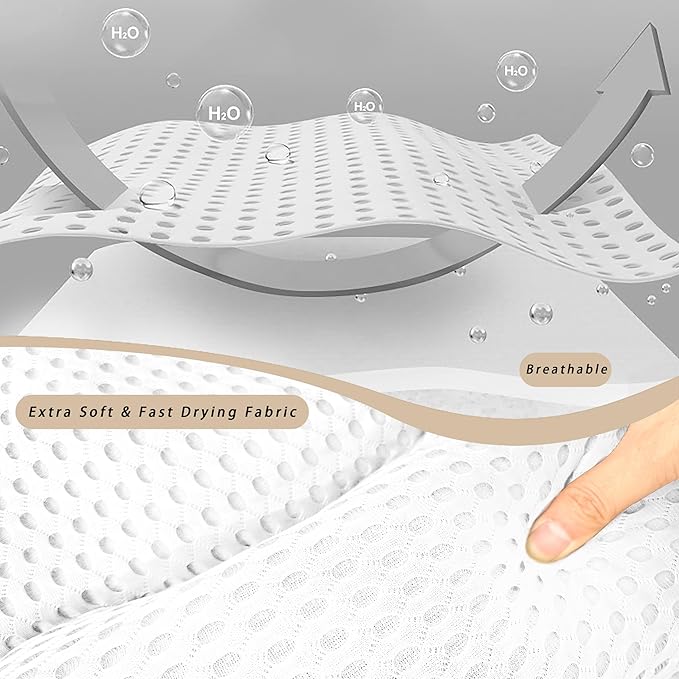 Bath Pillow, Ergonomic Luxury Bathtub Pillow for Tub Head,Neck, Shoulder and Back Support, Headrest with Soft 4D Mesh Fabric and 6 Strong Non-Slip Suction Cups, 2 Pack (White)