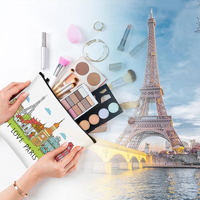 9 Pcs Paris Cosmetic Bag New York Souvenir Zipper Pouch Los Angeles Souvenir Gifts Italy Paris Broadway Alaska Makeup Purse for Girls Women Traveler Birthday Christmas Party Favors